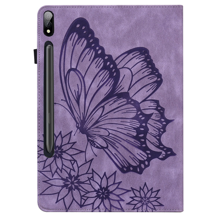 For Samsung Galaxy Tab S7 T870 Big Butterfly Embossed Leather Tablet Case(Purple) by buy2fix
