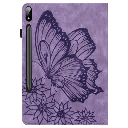For Samsung Galaxy Tab S7 T870 Big Butterfly Embossed Leather Tablet Case(Purple) by buy2fix