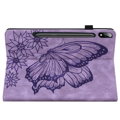 For Samsung Galaxy Tab S7 T870 Big Butterfly Embossed Leather Tablet Case(Purple) by buy2fix