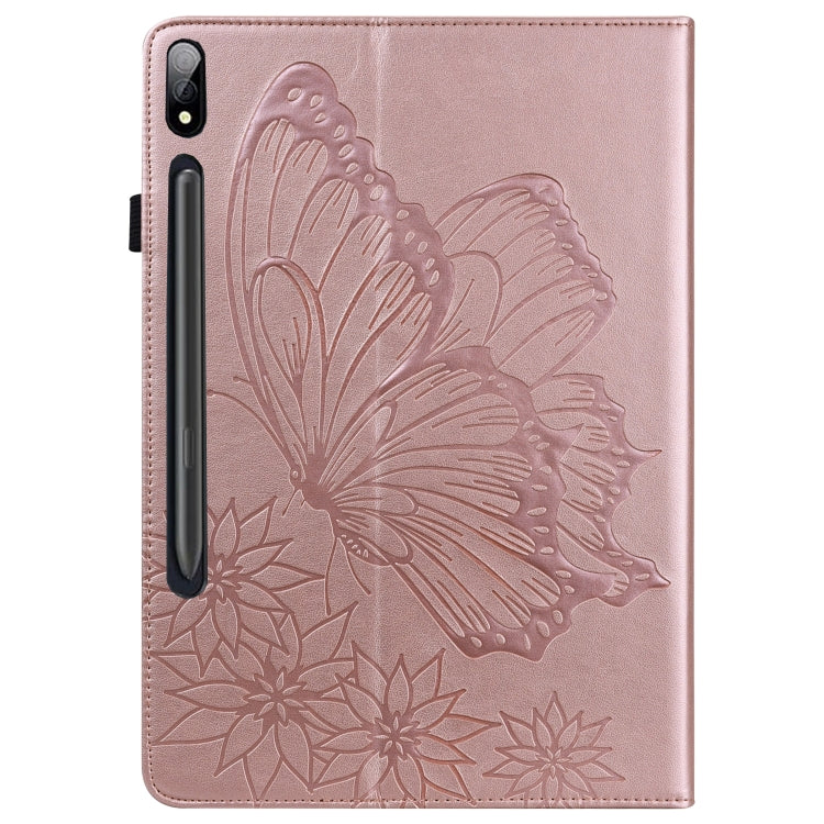 For Samsung Galaxy Tab S7 T870 Big Butterfly Embossed Leather Tablet Case(Rose Gold) by buy2fix