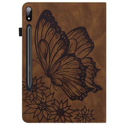 For Samsung Galaxy Tab S7 T870 Big Butterfly Embossed Leather Tablet Case(Brown) by buy2fix