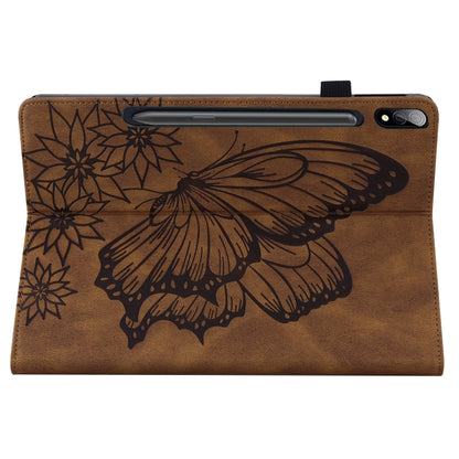 For Samsung Galaxy Tab S7 T870 Big Butterfly Embossed Leather Tablet Case(Brown) by buy2fix