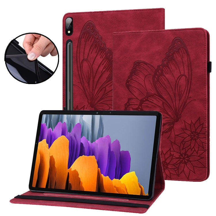 For Samsung Galaxy Tab S7 T870 Big Butterfly Embossed Leather Tablet Case(Red) by buy2fix