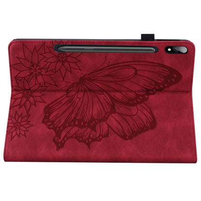 For Samsung Galaxy Tab S7 T870 Big Butterfly Embossed Leather Tablet Case(Red) by buy2fix