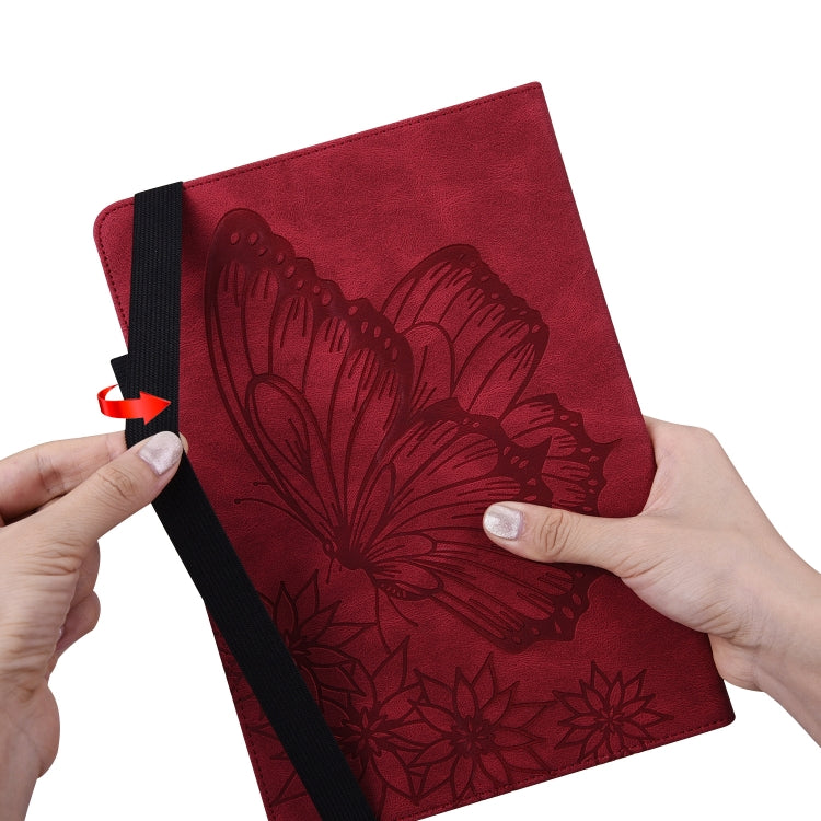 For Samsung Galaxy Tab S7 T870 Big Butterfly Embossed Leather Tablet Case(Red) by buy2fix