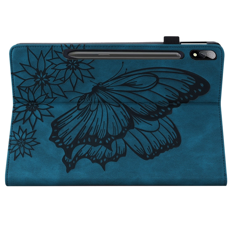 For Samsung Galaxy Tab S8 Big Butterfly Embossed Leather Tablet Case(Blue) by buy2fix