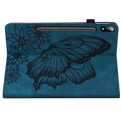 For Samsung Galaxy Tab S8 Big Butterfly Embossed Leather Tablet Case(Blue) by buy2fix