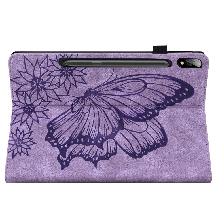 For Samsung Galaxy Tab S8 Big Butterfly Embossed Leather Tablet Case(Purple) by buy2fix