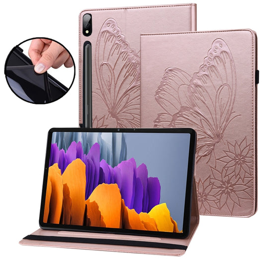 For Samsung Galaxy Tab S8 Big Butterfly Embossed Leather Tablet Case(Rose Gold) by buy2fix