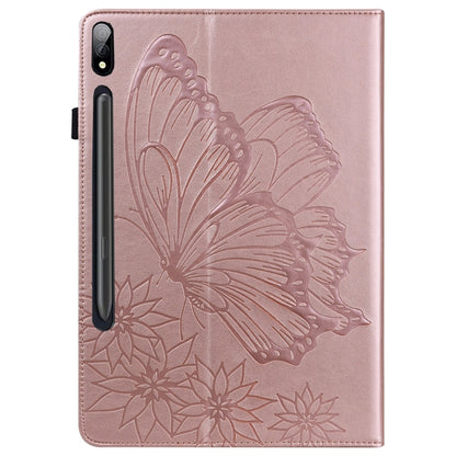 For Samsung Galaxy Tab S8 Big Butterfly Embossed Leather Tablet Case(Rose Gold) by buy2fix