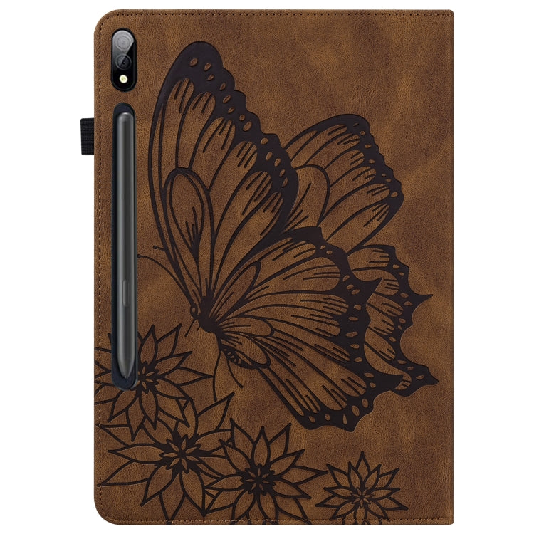 For Samsung Galaxy Tab S8 Big Butterfly Embossed Leather Tablet Case(Brown) by buy2fix