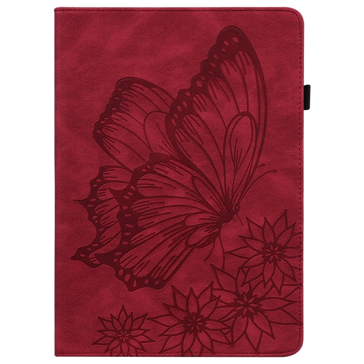For Samsung Galaxy Tab S8 Big Butterfly Embossed Leather Tablet Case(Red) by buy2fix