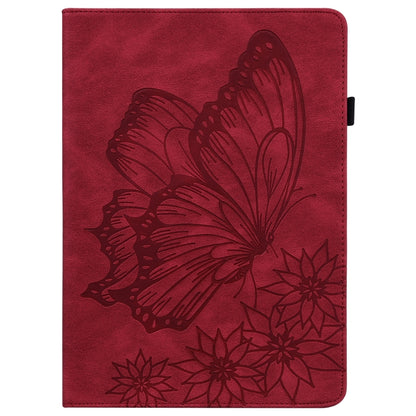 For Samsung Galaxy Tab S8 Big Butterfly Embossed Leather Tablet Case(Red) by buy2fix