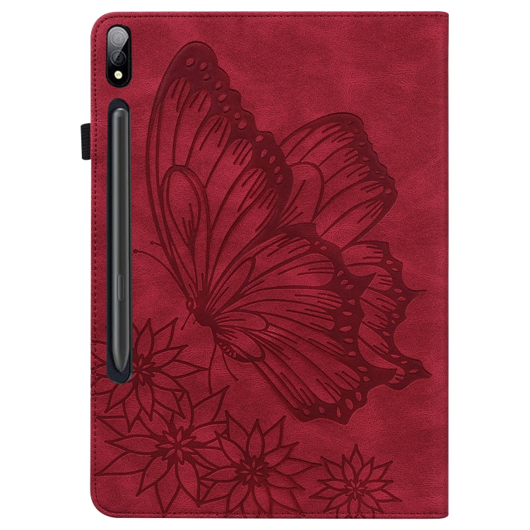 For Samsung Galaxy Tab S8 Big Butterfly Embossed Leather Tablet Case(Red) by buy2fix