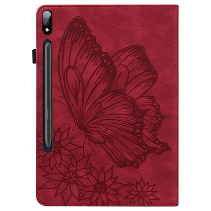 For Samsung Galaxy Tab S8 Big Butterfly Embossed Leather Tablet Case(Red) by buy2fix