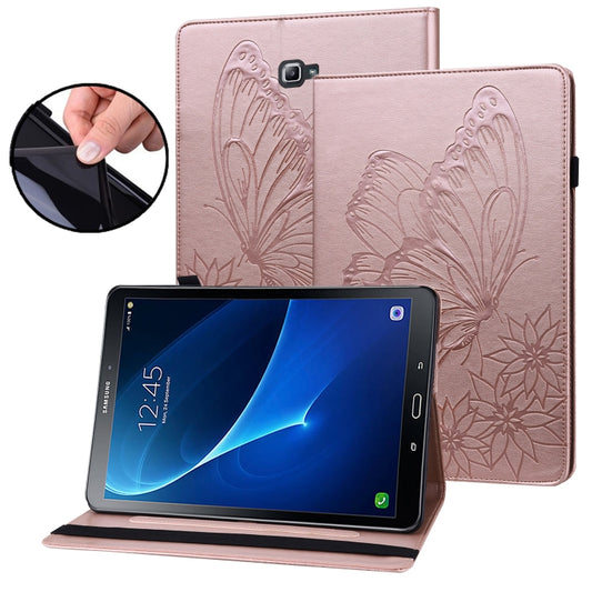 For Samsung Galaxy Tab A 10.1 2016 T580/T585 Big Butterfly Embossed Leather Tablet Case(Rose Gold) by buy2fix