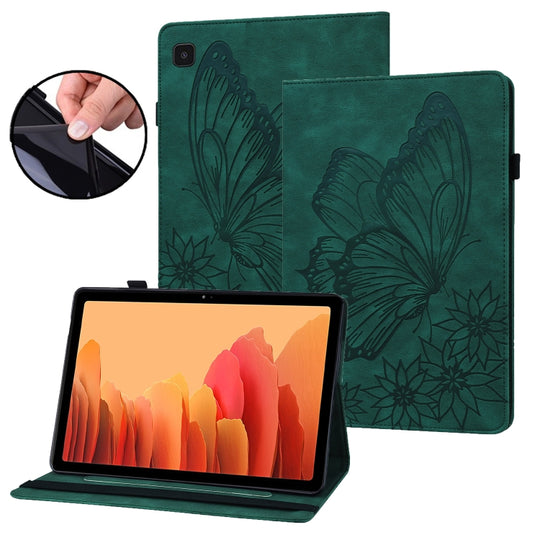 For Samsung Galaxy Tab A7 T500 Big Butterfly Embossed Leather Tablet Case(Green)