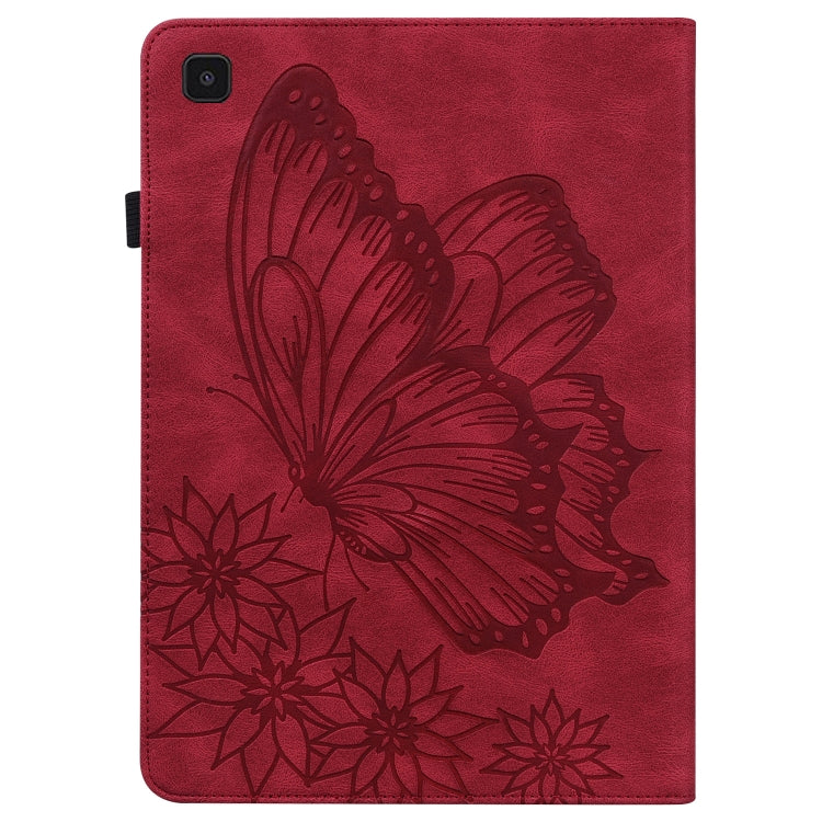 For Samsung Galaxy Tab A7 T500 Big Butterfly Embossed Leather Tablet Case(Red) by buy2fix