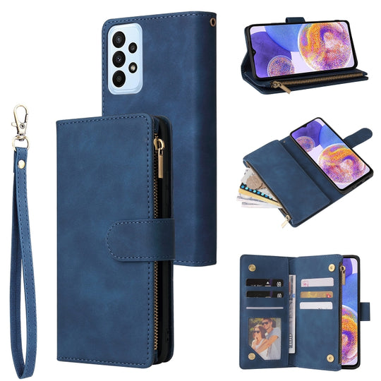 For Samsung Galaxy A23 Multifunctional Frosted Zipper Wallet Leather Phone Case(Blue)