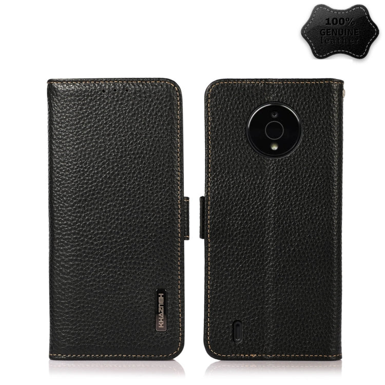 For Nokia C200 KHAZNEH Side-Magnetic Litchi Genuine Leather RFID Phone Case(Black) - Nokia Cases by buy2fix | Online Shopping UK | buy2fix