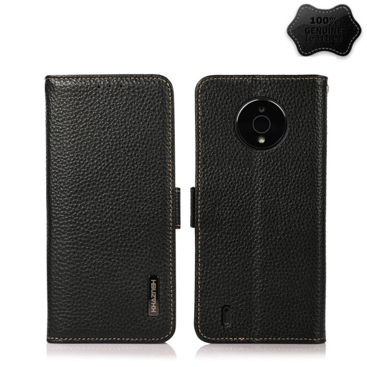 For Nokia C200 KHAZNEH Side-Magnetic Litchi Genuine Leather RFID Phone Case(Black) - Nokia Cases by buy2fix | Online Shopping UK | buy2fix