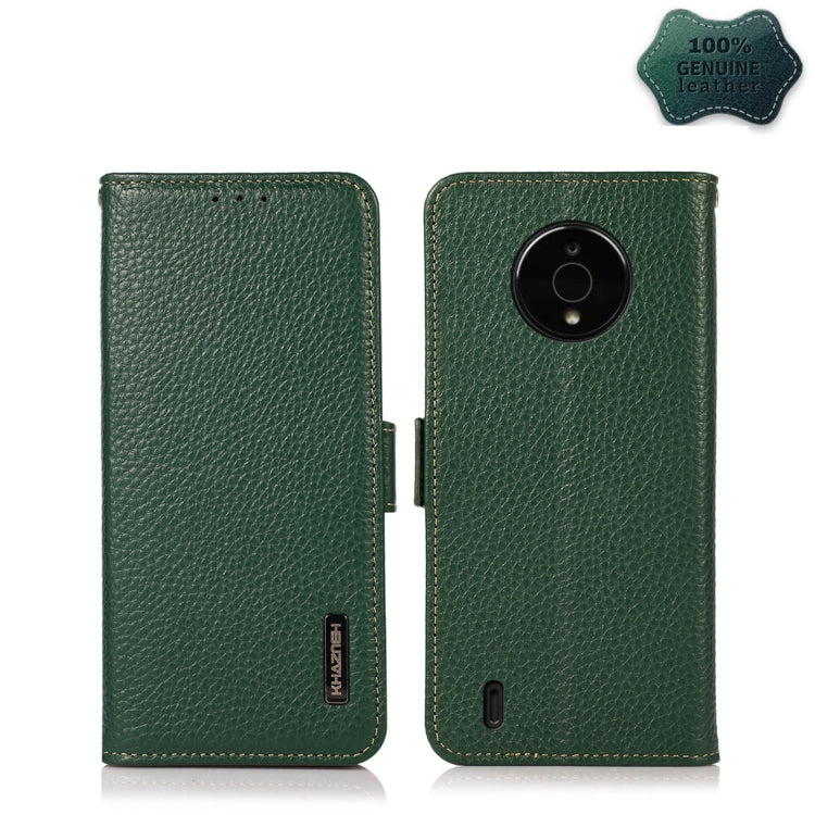 For Nokia C200 KHAZNEH Side-Magnetic Litchi Genuine Leather RFID Phone Case(Green) - Nokia Cases by buy2fix | Online Shopping UK | buy2fix