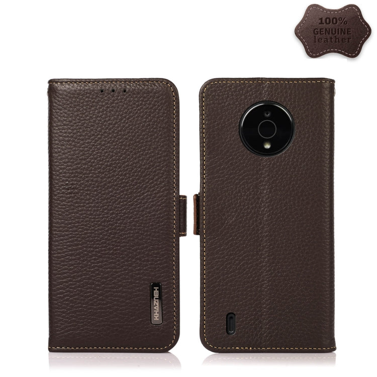 For Nokia C200 KHAZNEH Side-Magnetic Litchi Genuine Leather RFID Phone Case(Brown) - Nokia Cases by buy2fix | Online Shopping UK | buy2fix