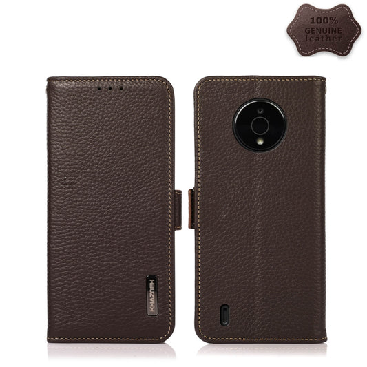 For Nokia C200 KHAZNEH Side-Magnetic Litchi Genuine Leather RFID Phone Case(Brown) - Nokia Cases by buy2fix | Online Shopping UK | buy2fix