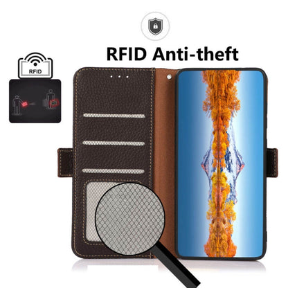 For Nokia C200 KHAZNEH Side-Magnetic Litchi Genuine Leather RFID Phone Case(Brown) - Nokia Cases by buy2fix | Online Shopping UK | buy2fix