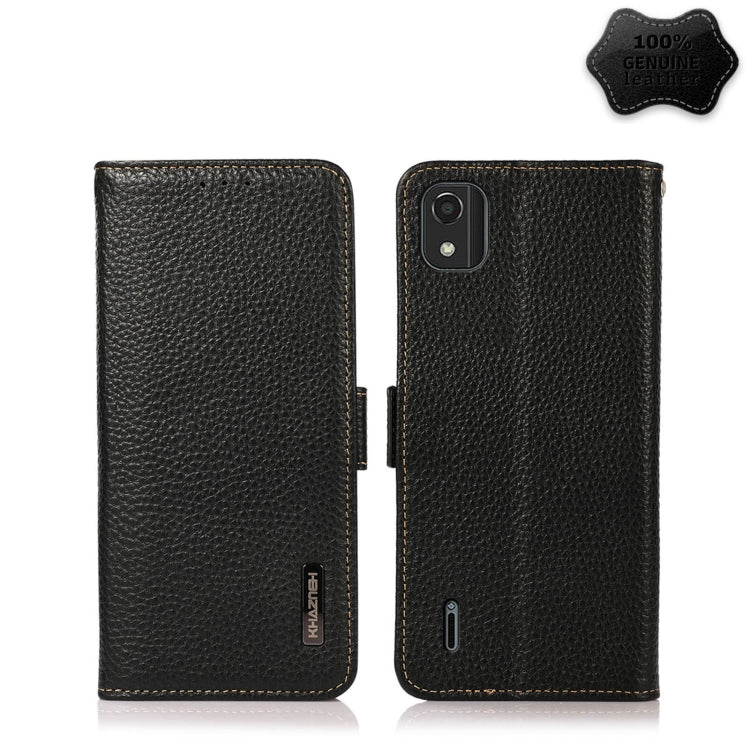 For Nokia C2 2nd Edition KHAZNEH Side-Magnetic Litchi Genuine Leather RFID Phone Case(Black) - Nokia Cases by buy2fix | Online Shopping UK | buy2fix