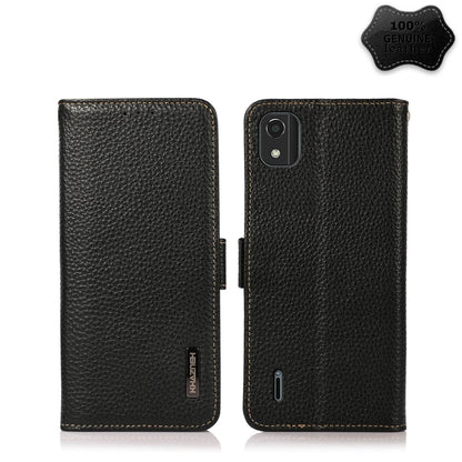For Nokia C2 2nd Edition KHAZNEH Side-Magnetic Litchi Genuine Leather RFID Phone Case(Black) - Nokia Cases by buy2fix | Online Shopping UK | buy2fix