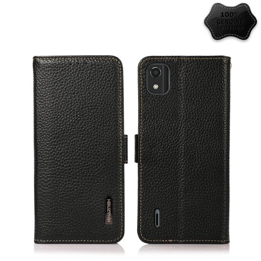 For Nokia C2 2nd Edition KHAZNEH Side-Magnetic Litchi Genuine Leather RFID Phone Case(Black) - Nokia Cases by buy2fix | Online Shopping UK | buy2fix
