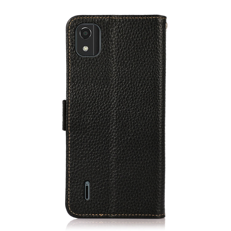 For Nokia C2 2nd Edition KHAZNEH Side-Magnetic Litchi Genuine Leather RFID Phone Case(Black) - Nokia Cases by buy2fix | Online Shopping UK | buy2fix
