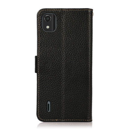 For Nokia C2 2nd Edition KHAZNEH Side-Magnetic Litchi Genuine Leather RFID Phone Case(Black) - Nokia Cases by buy2fix | Online Shopping UK | buy2fix