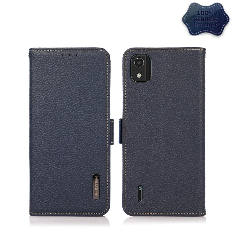 For Nokia C2 2nd Edition KHAZNEH Side-Magnetic Litchi Genuine Leather RFID Phone Case(Blue) - Nokia Cases by buy2fix | Online Shopping UK | buy2fix