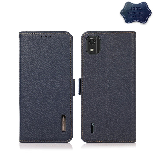For Nokia C2 2nd Edition KHAZNEH Side-Magnetic Litchi Genuine Leather RFID Phone Case(Blue) - Nokia Cases by buy2fix | Online Shopping UK | buy2fix