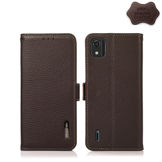 For Nokia C2 2nd Edition KHAZNEH Side-Magnetic Litchi Genuine Leather RFID Phone Case(Brown) - Nokia Cases by buy2fix | Online Shopping UK | buy2fix