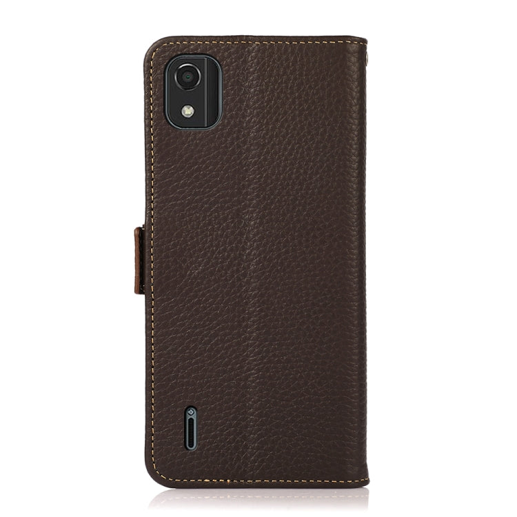 For Nokia C2 2nd Edition KHAZNEH Side-Magnetic Litchi Genuine Leather RFID Phone Case(Brown) - Nokia Cases by buy2fix | Online Shopping UK | buy2fix