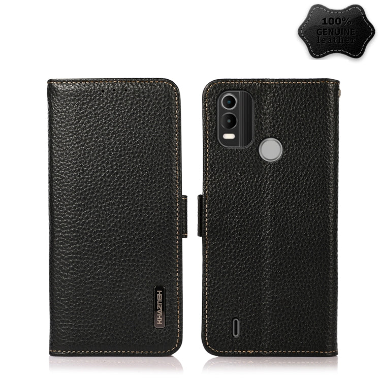 For Nokia C21 Plus KHAZNEH Side-Magnetic Litchi Genuine Leather RFID Phone Case(Black) - Nokia Cases by buy2fix | Online Shopping UK | buy2fix