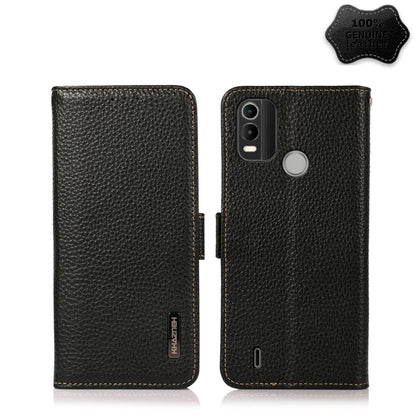 For Nokia C21 Plus KHAZNEH Side-Magnetic Litchi Genuine Leather RFID Phone Case(Black) - Nokia Cases by buy2fix | Online Shopping UK | buy2fix