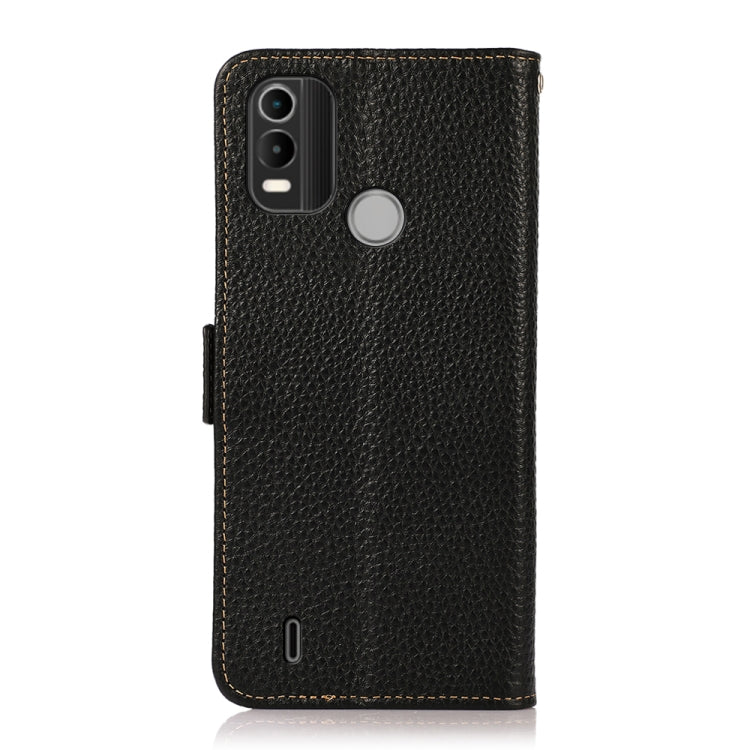 For Nokia C21 Plus KHAZNEH Side-Magnetic Litchi Genuine Leather RFID Phone Case(Black) - Nokia Cases by buy2fix | Online Shopping UK | buy2fix