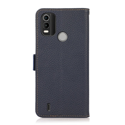 For Nokia C21 Plus KHAZNEH Side-Magnetic Litchi Genuine Leather RFID Phone Case(Blue) - Nokia Cases by buy2fix | Online Shopping UK | buy2fix