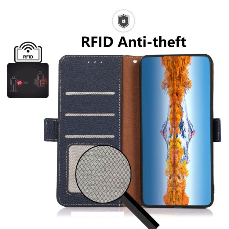 For Nokia C21 Plus KHAZNEH Side-Magnetic Litchi Genuine Leather RFID Phone Case(Blue) - Nokia Cases by buy2fix | Online Shopping UK | buy2fix