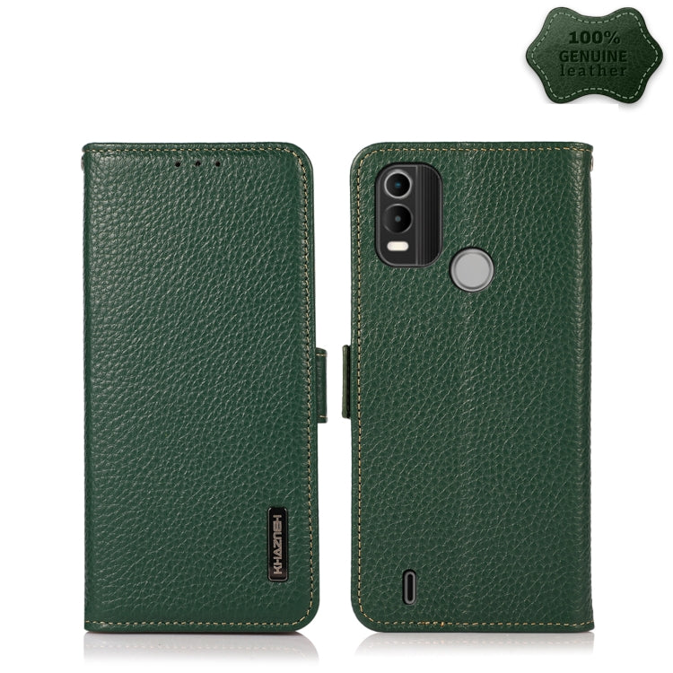 For Nokia C21 Plus KHAZNEH Side-Magnetic Litchi Genuine Leather RFID Phone Case(Green) - Nokia Cases by buy2fix | Online Shopping UK | buy2fix