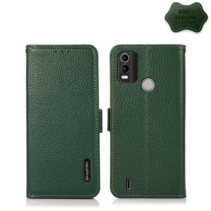 For Nokia C21 Plus KHAZNEH Side-Magnetic Litchi Genuine Leather RFID Phone Case(Green) - Nokia Cases by buy2fix | Online Shopping UK | buy2fix