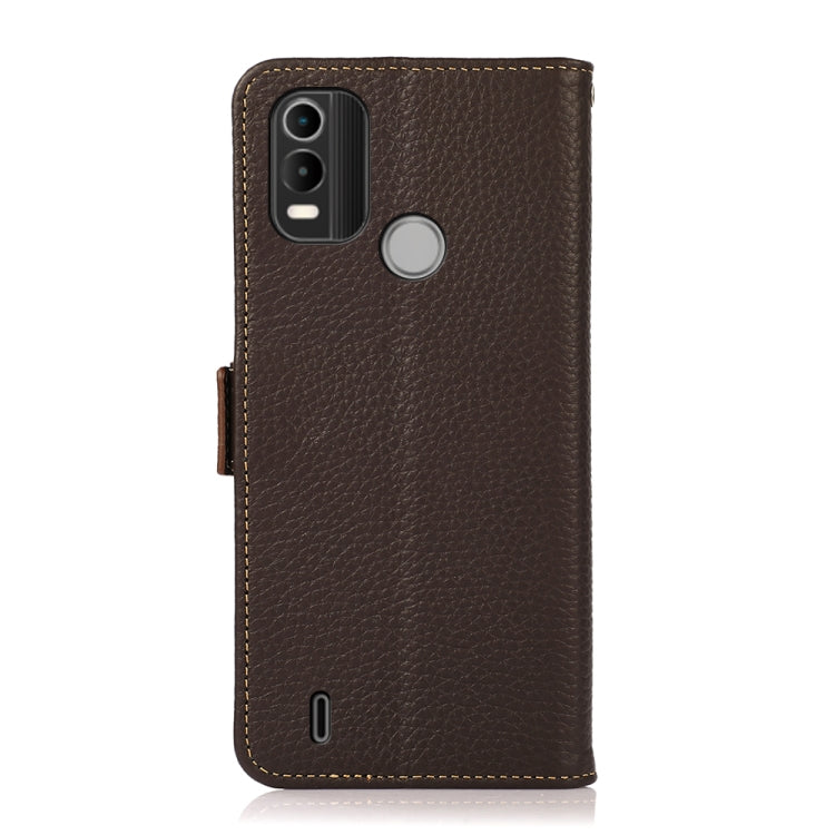 For Nokia C21 Plus KHAZNEH Side-Magnetic Litchi Genuine Leather RFID Phone Case(Brown) - Nokia Cases by buy2fix | Online Shopping UK | buy2fix