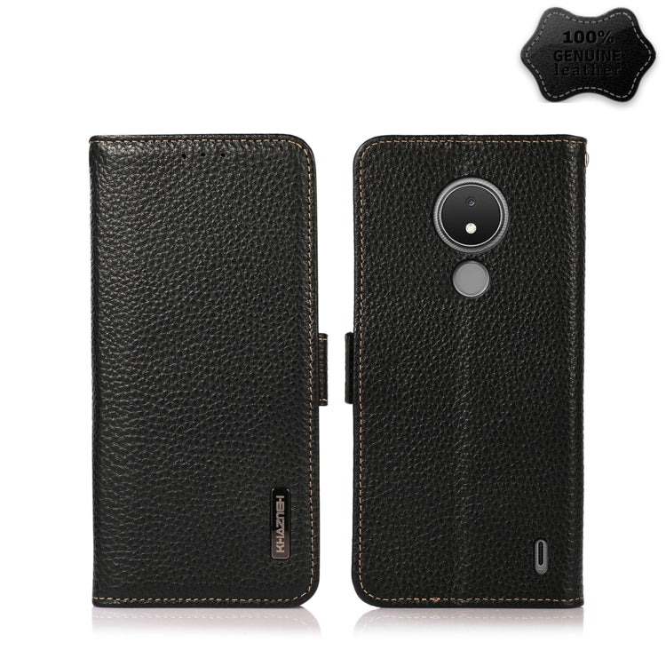 For Nokia C21 KHAZNEH Side-Magnetic Litchi Genuine Leather RFID Phone Case(Black) - Nokia Cases by buy2fix | Online Shopping UK | buy2fix