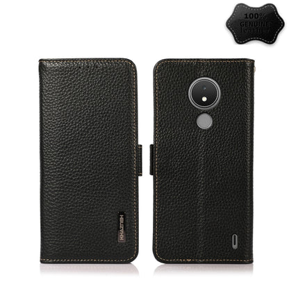 For Nokia C21 KHAZNEH Side-Magnetic Litchi Genuine Leather RFID Phone Case(Black) - Nokia Cases by buy2fix | Online Shopping UK | buy2fix