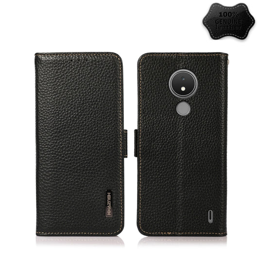 For Nokia C21 KHAZNEH Side-Magnetic Litchi Genuine Leather RFID Phone Case(Black) - Nokia Cases by buy2fix | Online Shopping UK | buy2fix