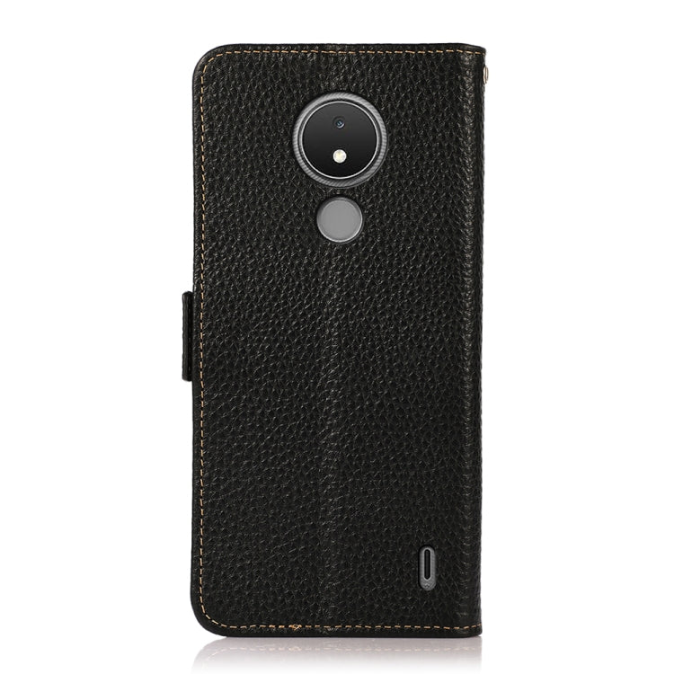 For Nokia C21 KHAZNEH Side-Magnetic Litchi Genuine Leather RFID Phone Case(Black) - Nokia Cases by buy2fix | Online Shopping UK | buy2fix